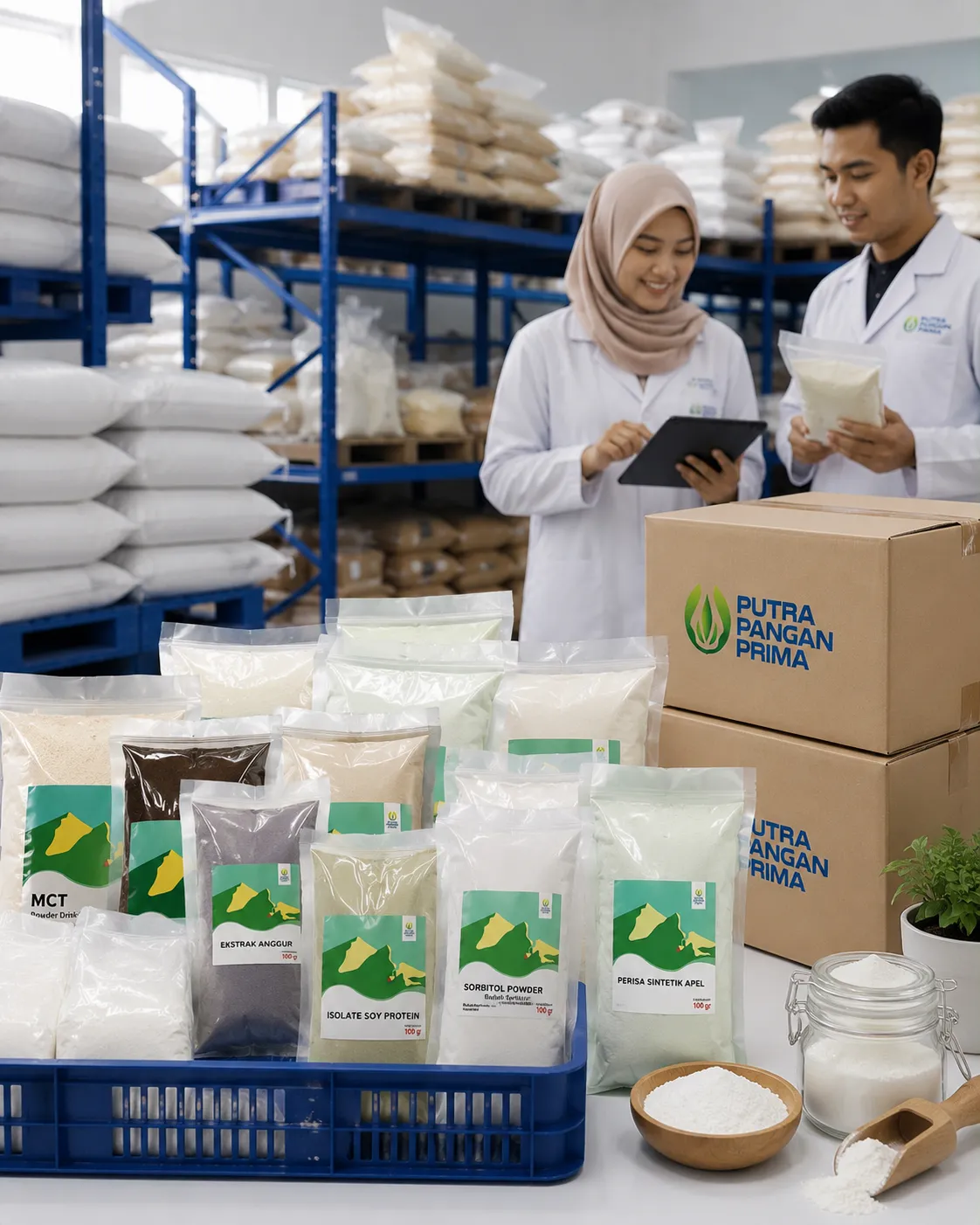 Gudang dan fasilitas distribusi bahan baku makanan dan minuman Putra Pangan Prima